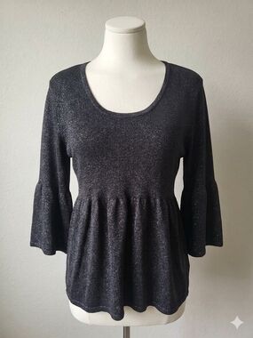 Yvonne & Marie Sparkle Charcoal Peplum Tunic with Scoop Neckline Pre-owne XL